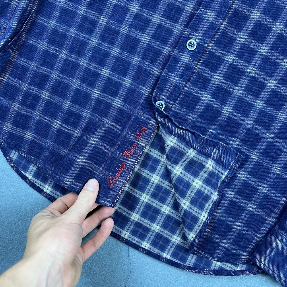 Robert Graham Mens Blue Plaid Corduroy Long Sleeve Button Down Shirt Classic L - Picture 3 of 8